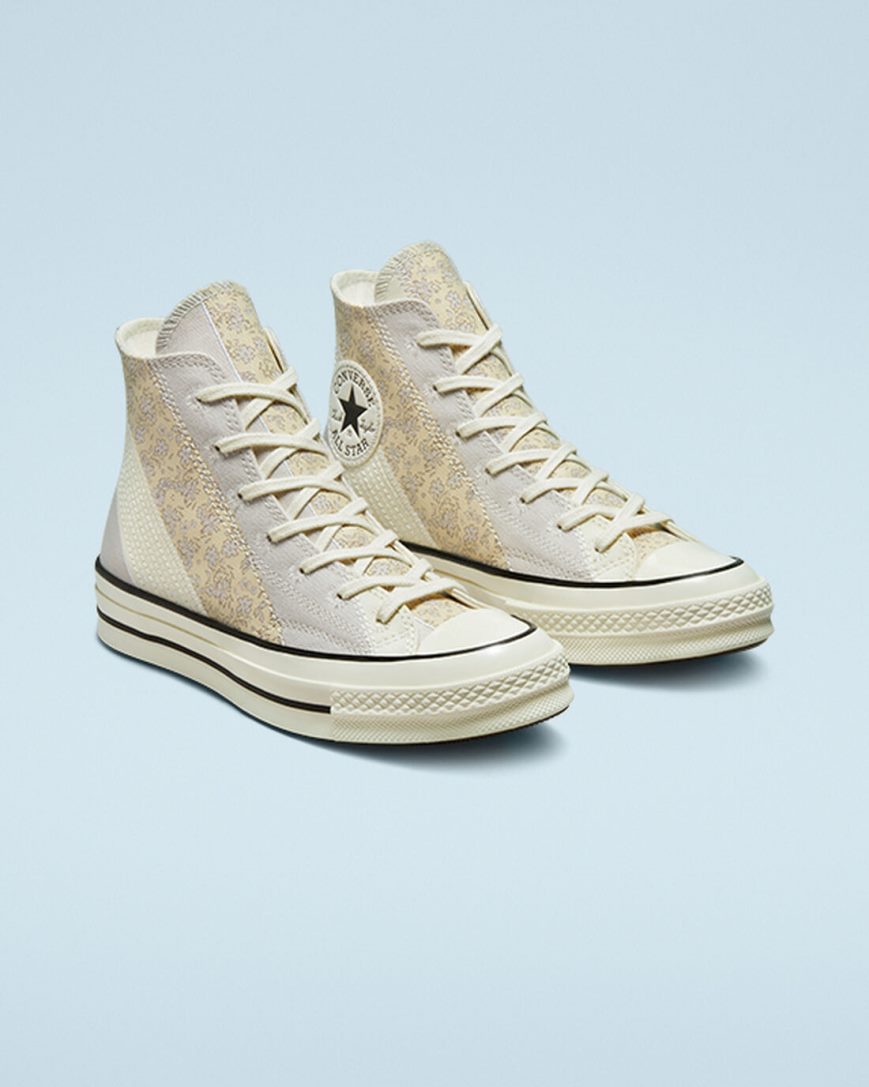 Tenisi Inalti Dama Converse Chuck 70 Embroidered Floral Bej Negrii | RO NKLGC640